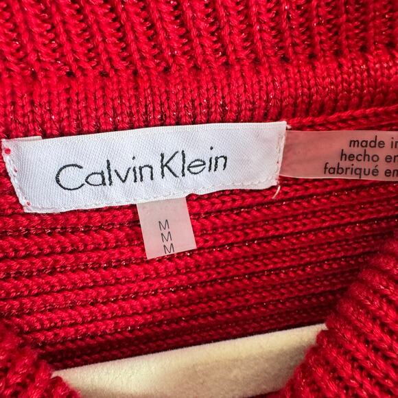 Calvin Klein Red Shimmer Cowl Neck Ribbed Knit Bell Sleeve Pullover Sweater Sz M - Picture 4 of 6